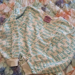 Juicy Couture Cream and Teal Script Sweatshirt